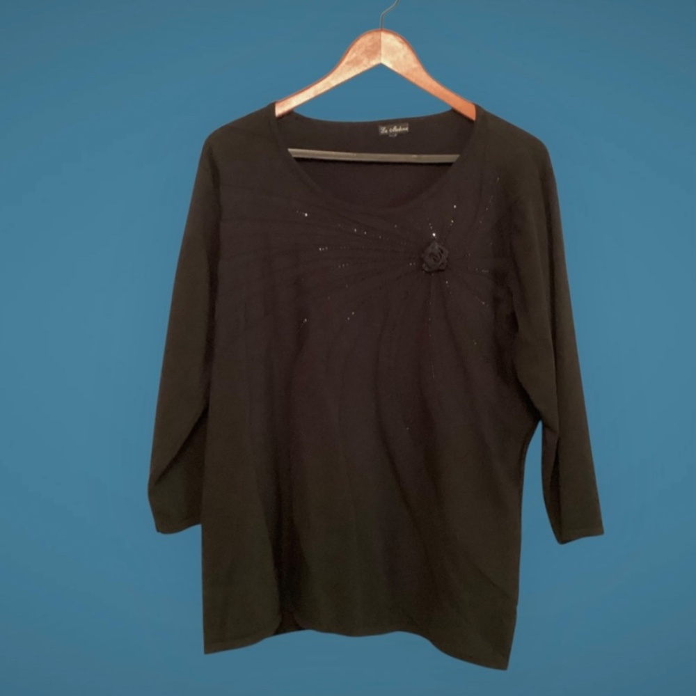 Women’s Black Knit Top with clear beads by La Madonna —Approx-Large/XL